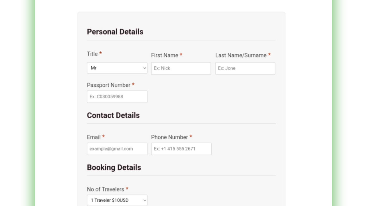 Flight reservations for visa form screenshot