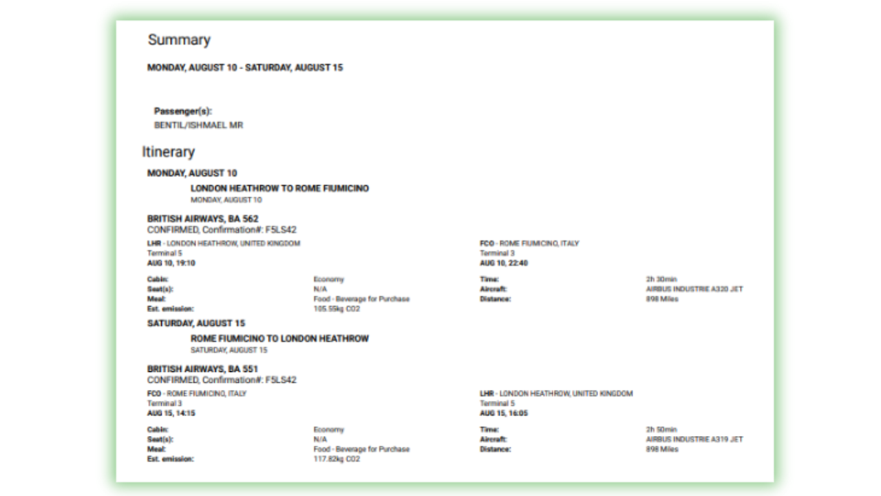 flight reservation confirmation letter example
