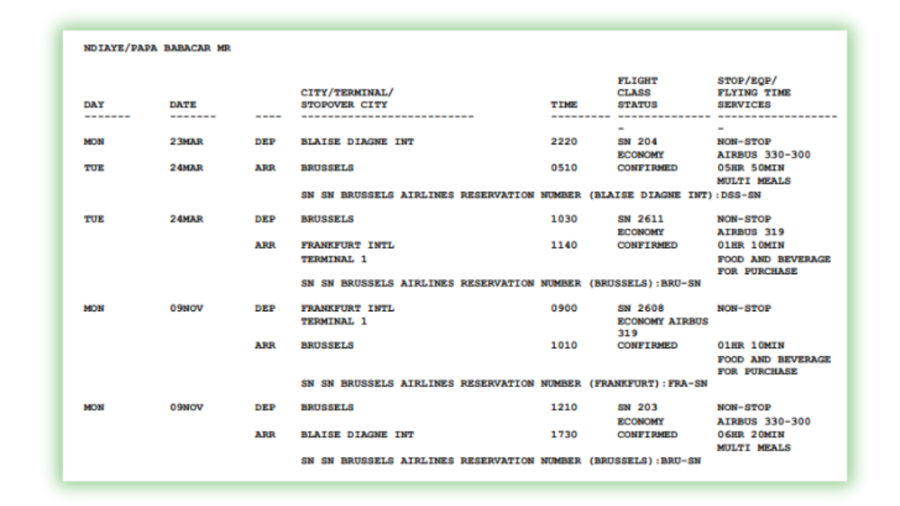 flight reservation confirmation letter