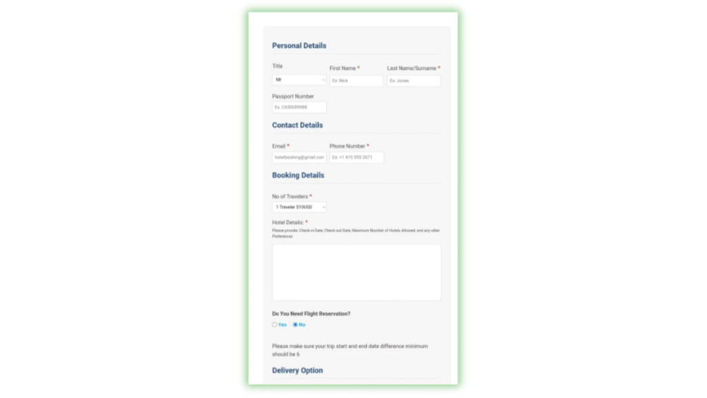 Hotel booking form