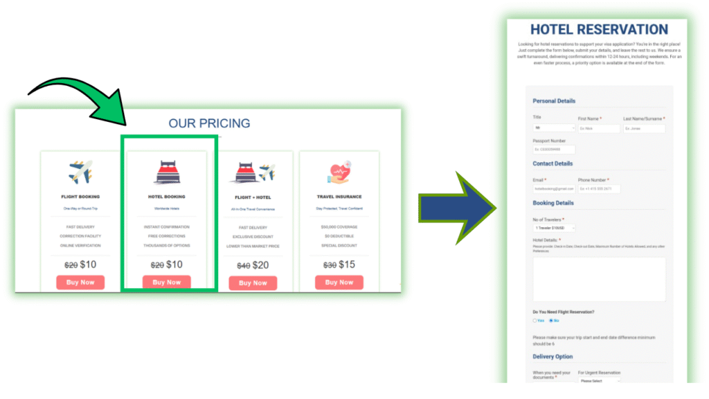 hotel bookng FRFV form steps guide
