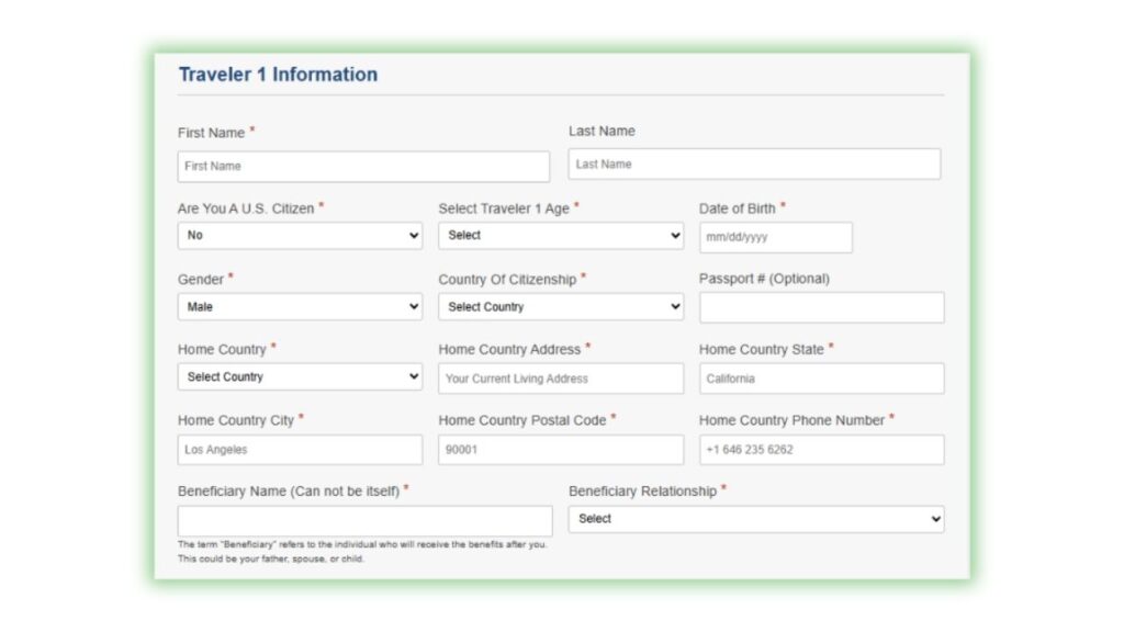 medical travel insurance form step 4